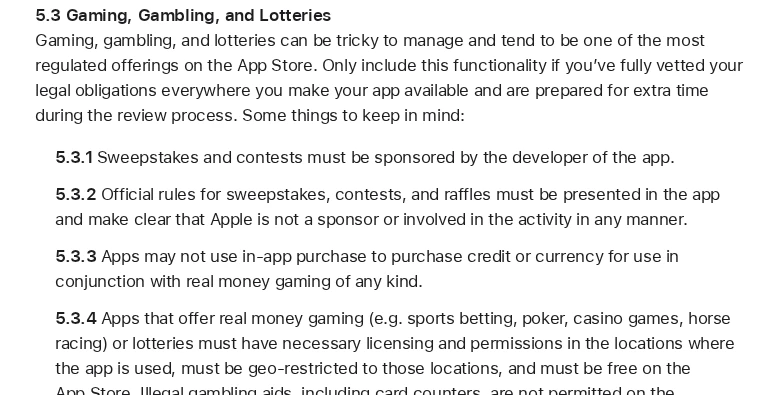 Apple App Store rule banning in-app purchase for gambling credit